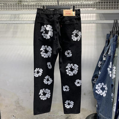 Black Denim Floral Set