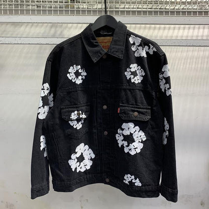 Black Denim Floral Hoodie