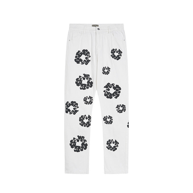 White Floral Jeans