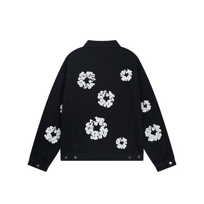 Black Denim Floral Hoodie