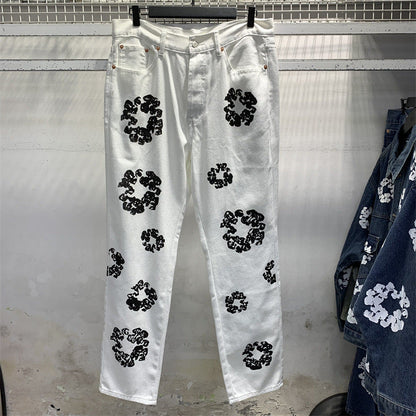 White Floral Jeans