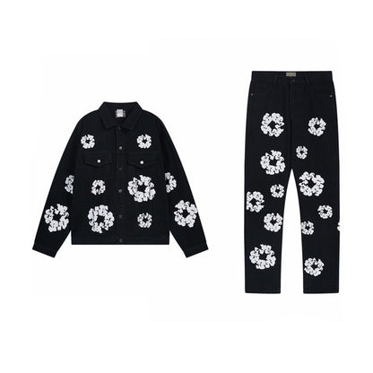 Black Denim Floral Set